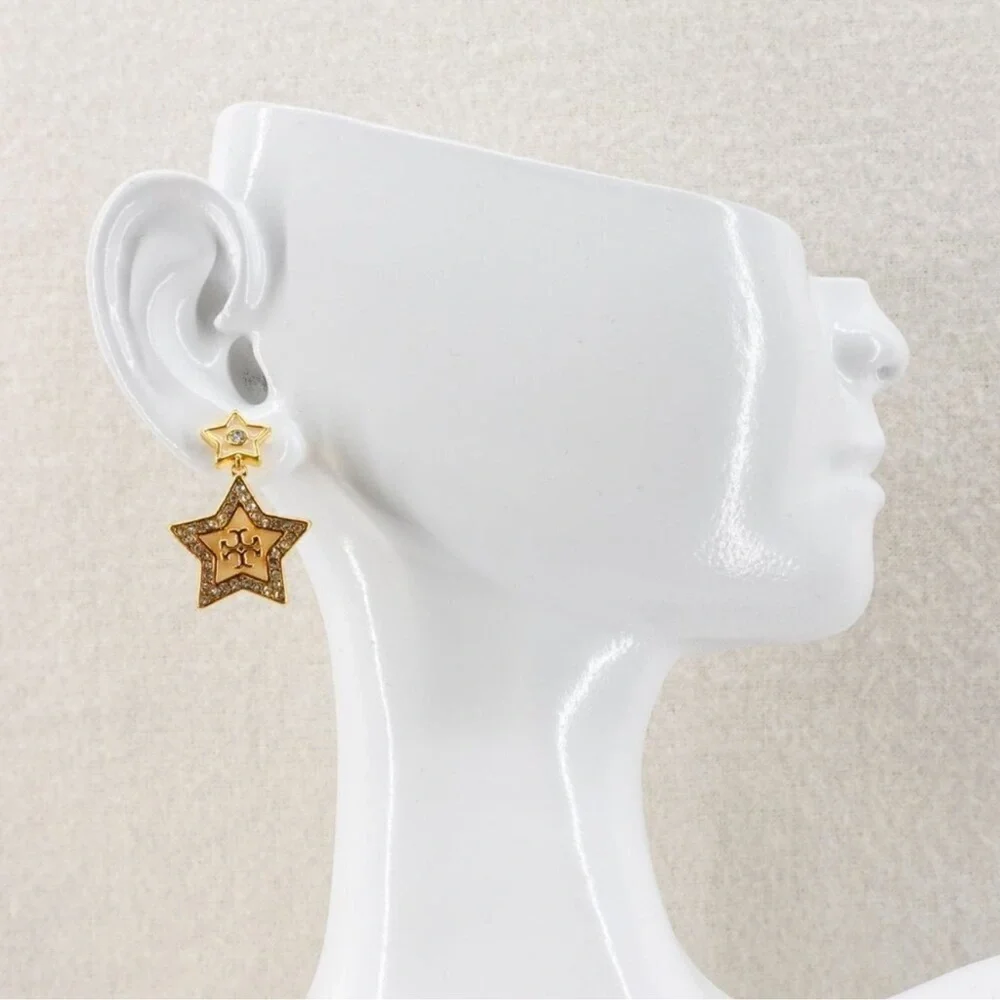 Tory Burch Women's Falling Star Drop Earrings in Tory Gold White OS